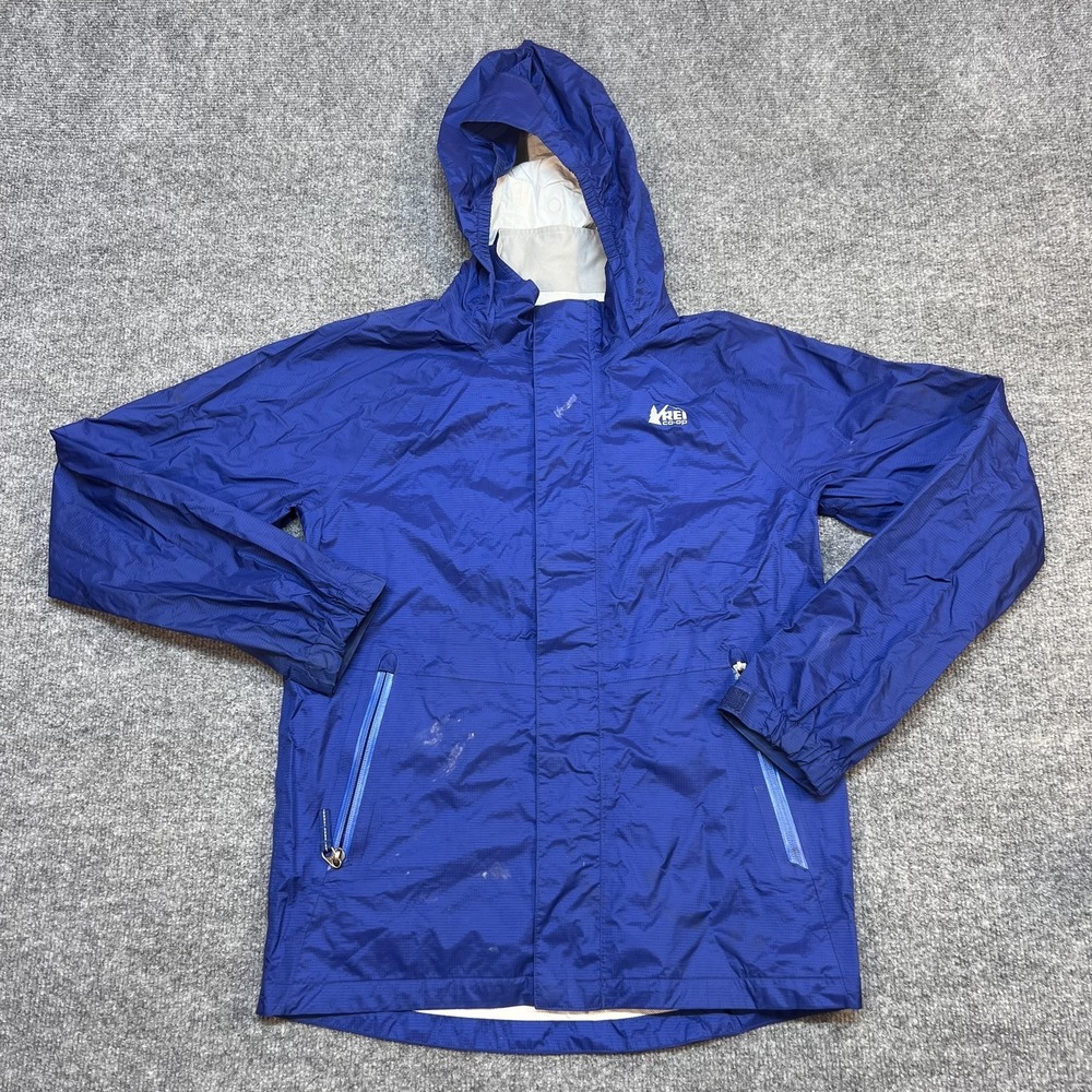 REI Co-op Jacket Kids Large 14/16 Blue Hooded Rain Coat Shell Water Resistant
